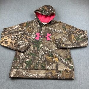 Under Armour Hoodie Womens XL Brown Realtree Camo Big Logo Sweatshirt Pullover